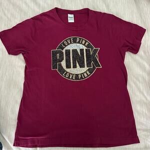 Pink Victorias Secret T-Shirt Logo Spellout Sequins Tee